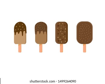 Ice cream chocolate chip collection on wooden stick isolated on white background.Vector.Illuatration.