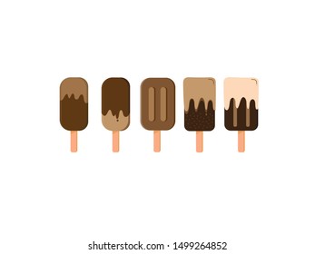 Ice cream chocolate chip collection on wooden stick isolated on white background.Vector.