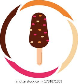 ice cream or chocolate chip popsicle icon. white background with colors circle.