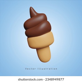ice cream chocolate cone in 3d vector illustration