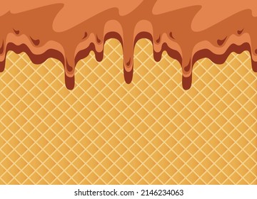 Ice Cream chocolate Cone Vector Illustration with Dripping White Glaze and Wafer Texture. Abstract Food Background. Sweet Seamless Pattern