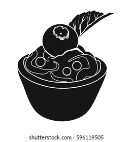 ice cream in a chocolate Cup and blueberry.Vegetarian Dishes single icon in black style vector symbol stock illustration.