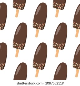 Ice cream chocolate eskimo pie vector background. Sweet dessert seamless pattern.