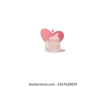 Ice cream with chocolate in glass and heart shape background 