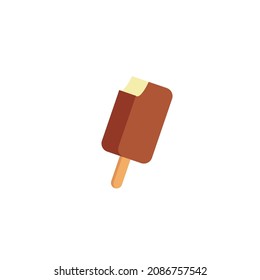 Ice cream in chocolate glaze on a stick, flat vector illustration isolated on white background. Popsicle ice cream sweet dessert made of milk cartoon icon or symbol.