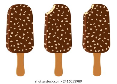 ice cream in chocolate glaze on stick stock vector illustration isolated on white background