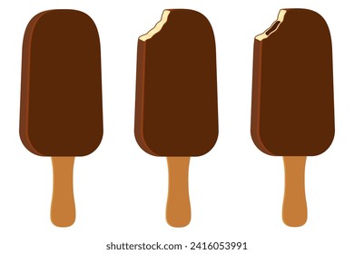 ice cream in chocolate glaze on stick stock vector illustration isolated on white background