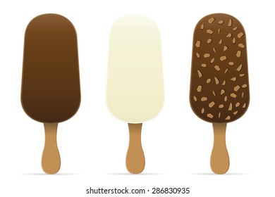 ice cream with chocolate glaze on stick vector illustration isolated on white background