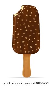 ice cream in chocolate glaze on stick stock vector illustration isolated on white background