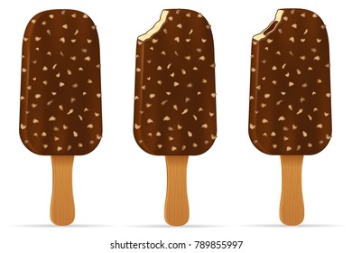 ice cream in chocolate glaze on stick stock vector illustration isolated on white background