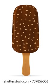 ice cream in chocolate glaze on stick stock vector illustration isolated on white background
