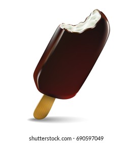 Ice cream in  chocolate glaze at transparent background realistic vector illustration