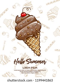Ice Cream Chocolate Hello Summer Poster Vector