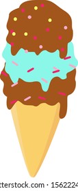 Ice cream chocolate, illustration, vector on white background.