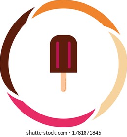 ice cream or chocolate popsicle icon. white background with colors circle.