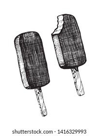 Ice cream chocolate Popsicle on a stick. Natural products and healthy lifestyle, delicious products, a set of templates for menu design, restaurants and catering. Hand-drawn images