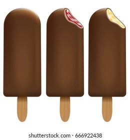 Ice cream chocolate set on white background for Your business project. Realistic Snacks for ice cream from milk. Ice lolly. Vector Illustration