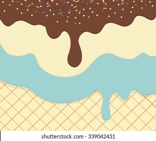 Ice Cream With Chocolate Vanilla And Blue Texture Background Pattern Wallpaper. Vector Image