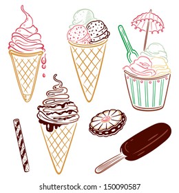 Ice cream and chocolate vector set, Holiday and summer time.