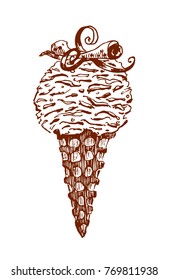 Ice cream with chocolate,hand drawn, graphics illustration