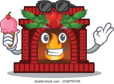 With ice cream christmas fireplace in the cartoon shape