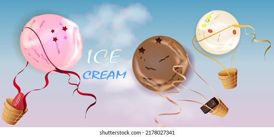 Ice cream in the clouds.Banner design template