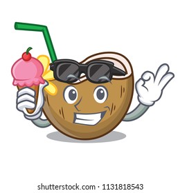 With ice cream cocktail coconut character cartoon