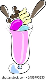 Ice cream cocktail, illustration, vector on white background.