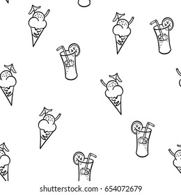 Ice cream and cocktail seamless pattern. Sweets vector illustration concept background.