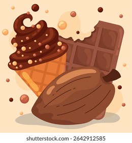 Bar à crème glacée et cacao. Illustration vectorielle