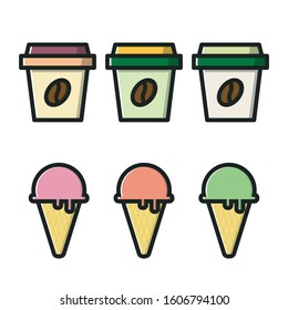 Ice Cream and Coffee Icon Flat Design