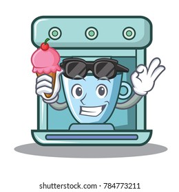 With ice cream coffee maker character cartoon