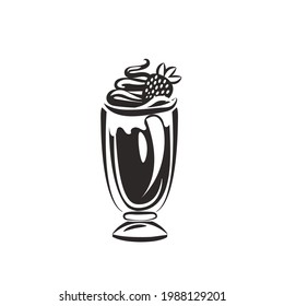 Ice cream, Coffee, Milkshake, Cocktail, Beverage isolated on white background. Monochrome vector illustration.