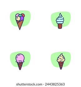 Ice cream coins line icon set. Soft ice-cream in coins, gelato scoops. Food and dessert concept. Vector illustration for web design and apps