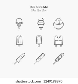 Ice cream, cold desserts, menu objects thin line icons set, vector illustration