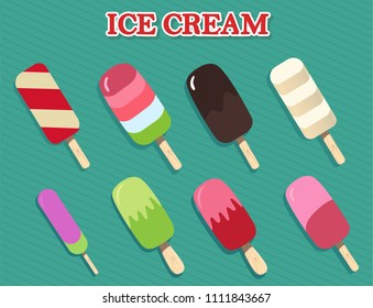 Ice cream collection. Beautiful colorful set. Vector illustration for web design or print.
