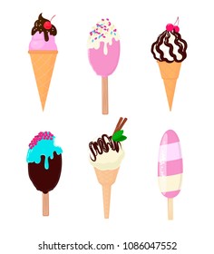 Ice cream collection, cartoon vector illustration