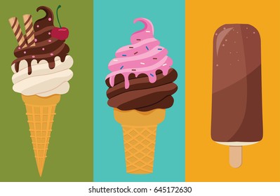 Ice cream collection with different flavors