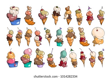 Ice cream Collection, doodle vector illustration
