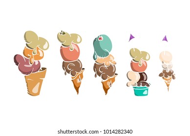 Ice cream Collection, doodle vector illustration