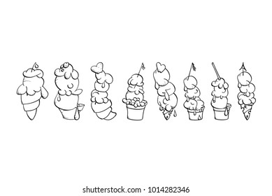 Ice cream Collection, doodle vector illustration