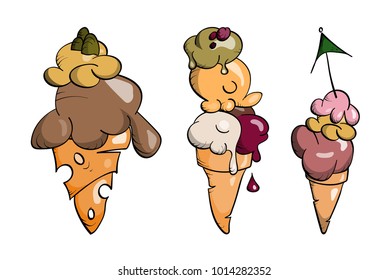 Ice cream Collection, doodle vector illustration