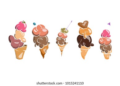 Ice cream Collection, doodle vector illustration