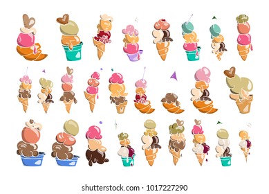 Ice cream Collection, doodle vector illustration