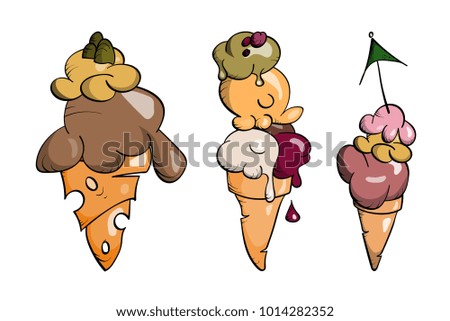 Ice cream Collection, doodle vector illustration