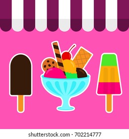 Ice Cream Collection and Ice Cream in Glass Vector Design