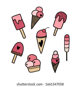 Ice cream collection, Hand drawn doodle - Vector