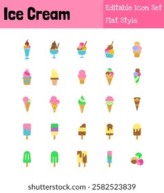 Ice Cream Collection Icon Set Flat Style