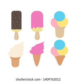 Ice cream collection, isolated on white background