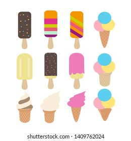 Ice cream collection, isolated on white background